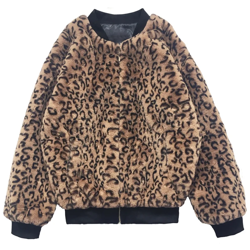 

Female Imitation Fur Leopard Print Long-Sleeved Jacket, Winter Coat, Overcoming, Autumn, W610, New