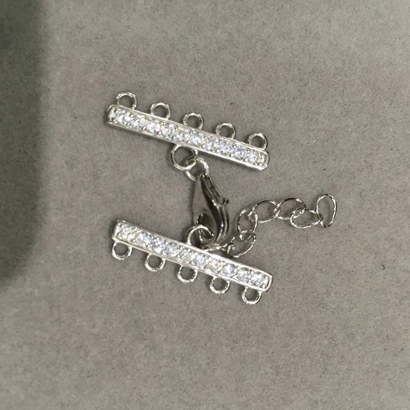 

5 layers Lobster Clasp connectors of bracelet or necklace multi layer solid silver with cubic zircon DIY