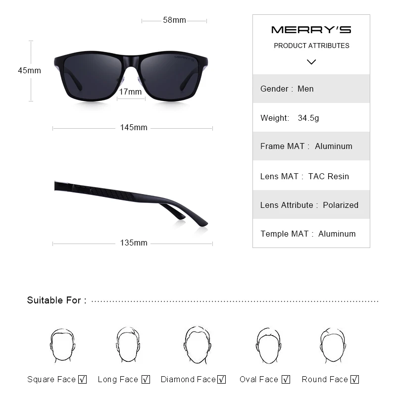 MERRYS DESIGN Classic Men Aluminum Alloy Sunglasses HD Polarized Driving UV400 Shades Protection S8360