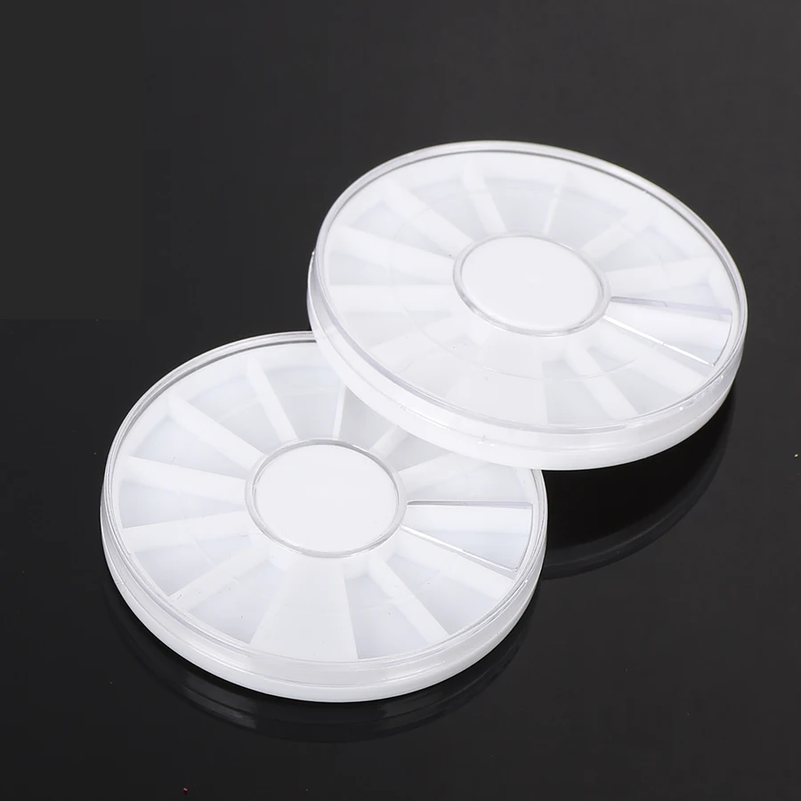 20pcs/lot 60mm Small Plastic Wheel Round Box Compartment Clear Storage Rotating Case Holder For Nail Rhinestones Packing Display