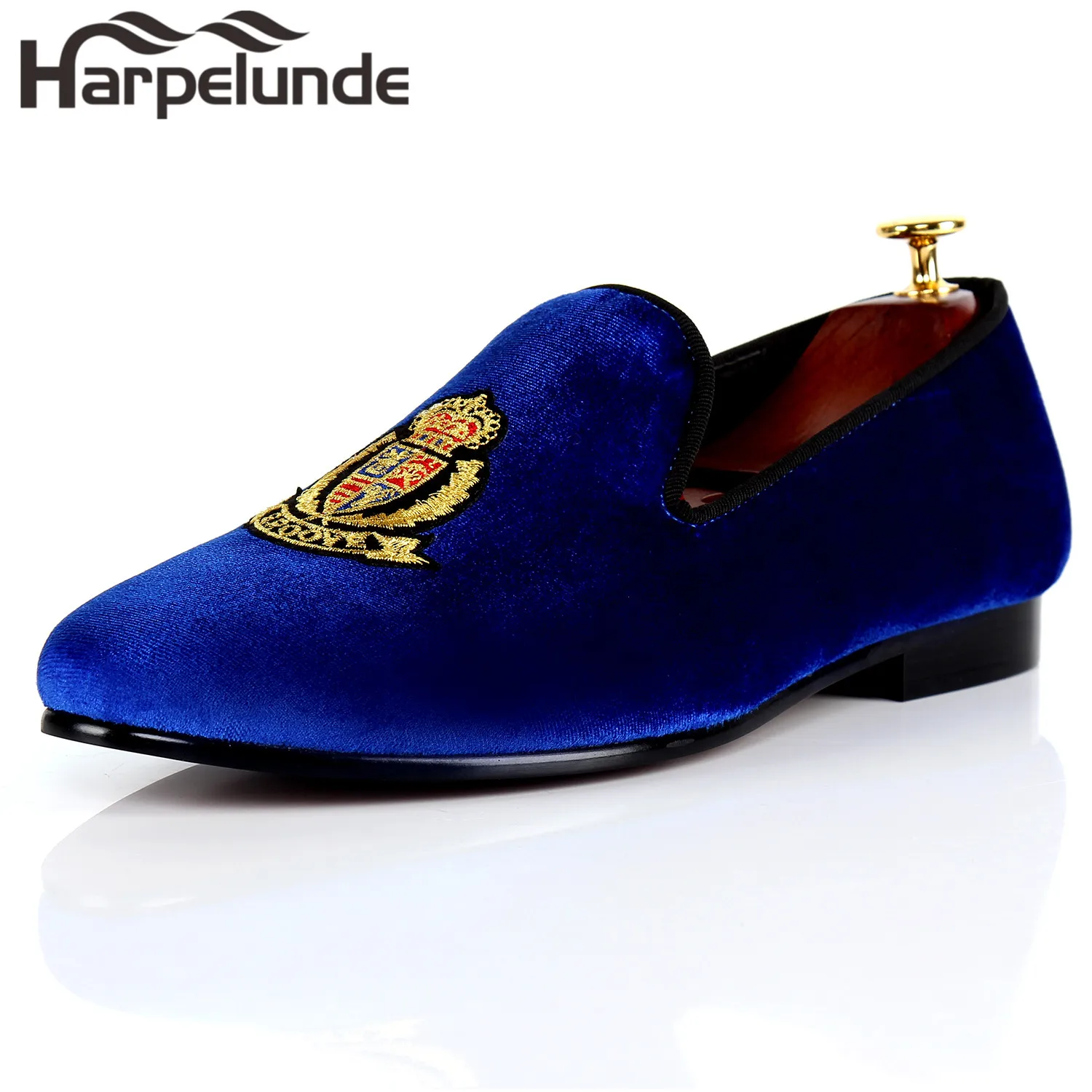 Harpelunde European Men Shoes Green Velvet Slippers Handmade Flat Loafers Size 6-14