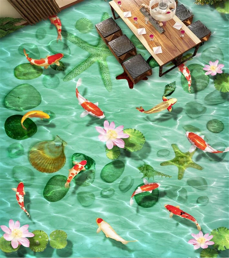 beibehang Customized large floor painting 3d self-adhesive mulch stone shell sea star squid lotus 3D floor tile decorative floor