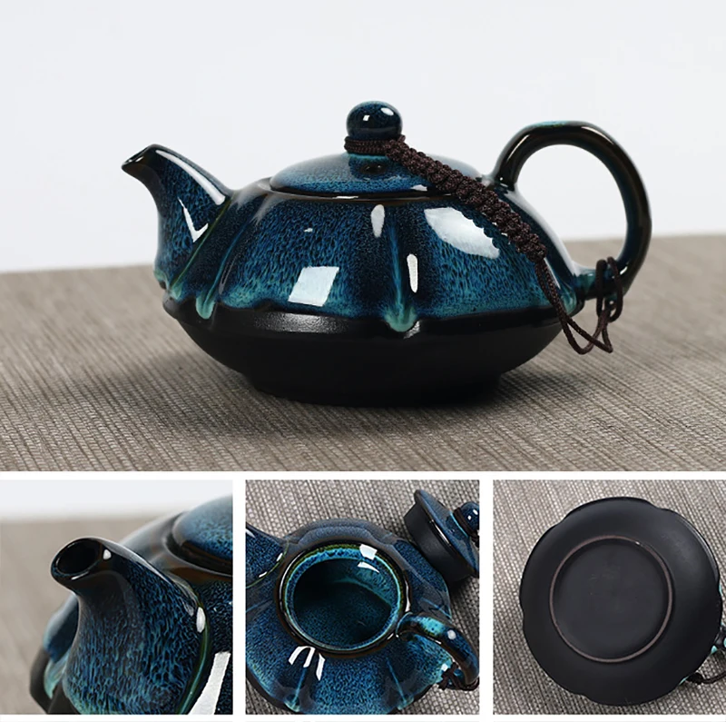 Jun kiln change glaze teapot,temmoku glaze pot Handmade kettle kung fu teapot Chinese tea ceremony supplies teapot 180ml