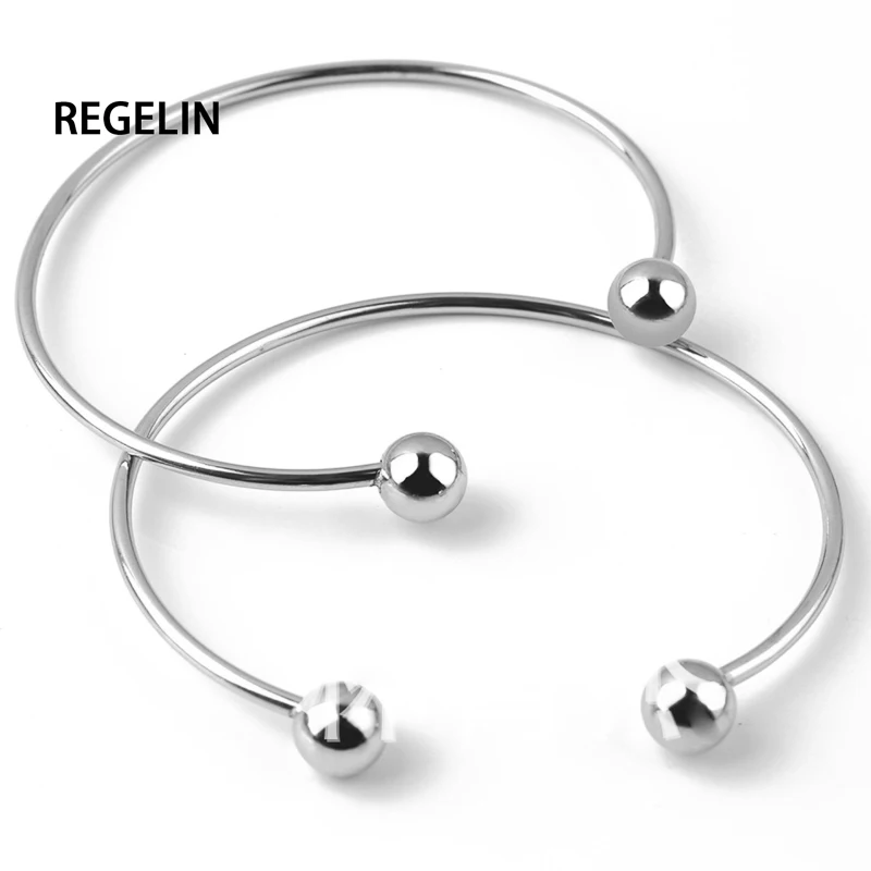 REGELIN-Pulseras de alambre expandible para mujer, brazaletes abiertos ajustables de Color plateado europeo, con abalorios, 5 unids/lote