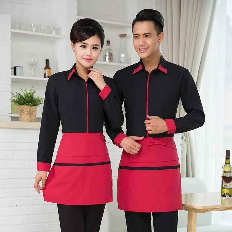 Hotel Work Clothes Jacket Waitress Long Sleeve Uniform Coffee Shop Fast Food Shops Hot Pot Catering Waiter Men Overalls H2354