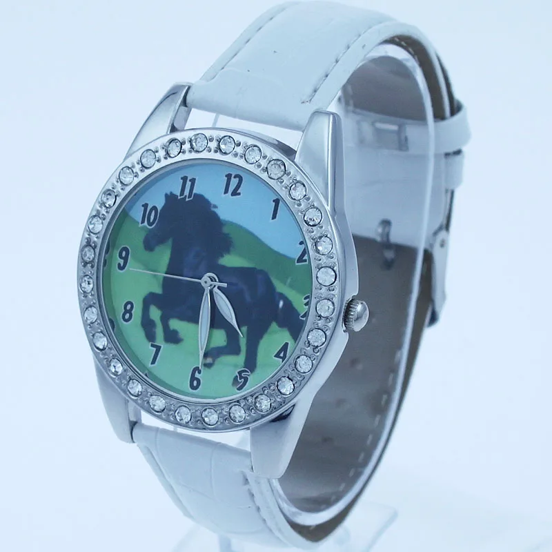 50pcs/Lot Leather Strap Black Horse Lady Girl Quartz Animal Wristwatch Gift  Cartoon Watches Wholesales