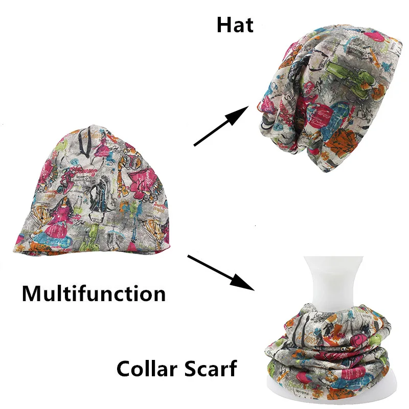 LOVINGSHA Brand Autumn And Winter Dual-use Hats For Ladies thin Painting Design Skullies And Beanies Women Scarf Face Mask HT013