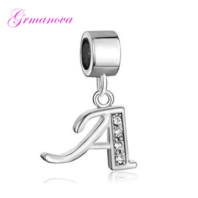 White crystal initial letter A pendant charm beads DIY handmade jewelry amulet Fit Pandora Bracelet Necklace