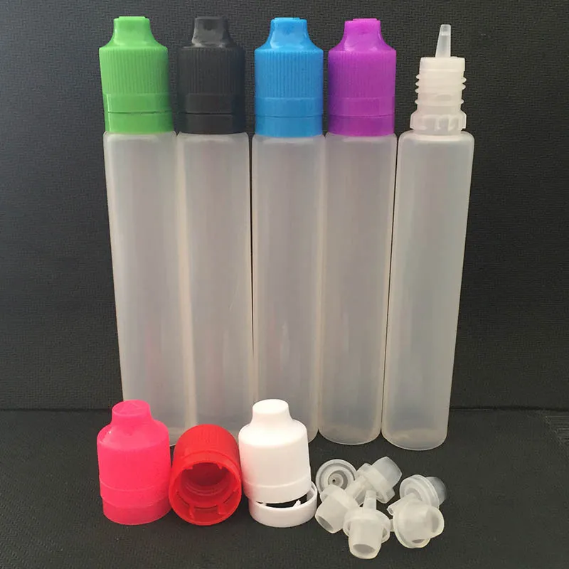 

Plastic Dropperpen style Bottles 30ml Refillable Bottle with Tamper Evident Childproof Cap And Long Tip Needle E-liquid Bottle