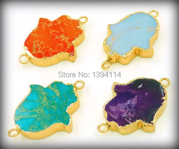 Mixed Colors Sea Sediment Palmation Connecter With Side Gold-plated Approx 40*30mm