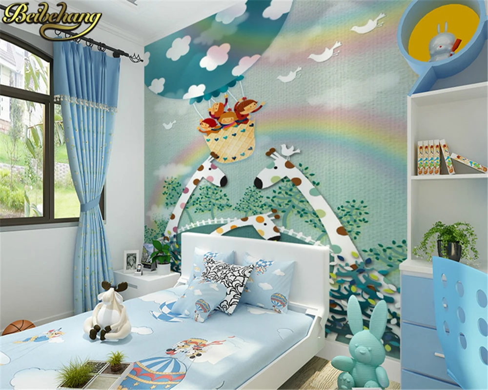 

beibehang 3d large mural wallpaper giraffe green children warm bedroom cartoon mural wallpaper for walls 3 d papel de parede