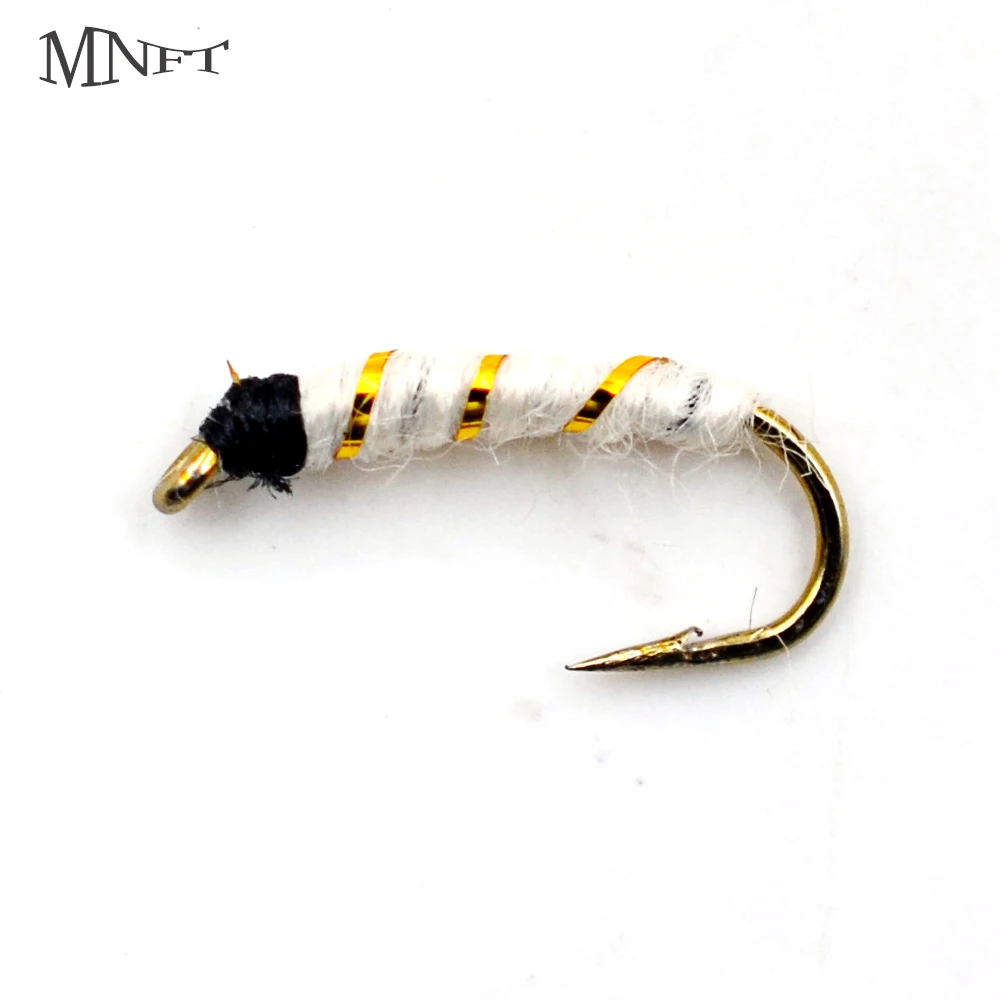 MNFT 10PCS 14# White Zebra Midge Fly Fishing Nymph Pupa Lures Wet Flies Trout Lure