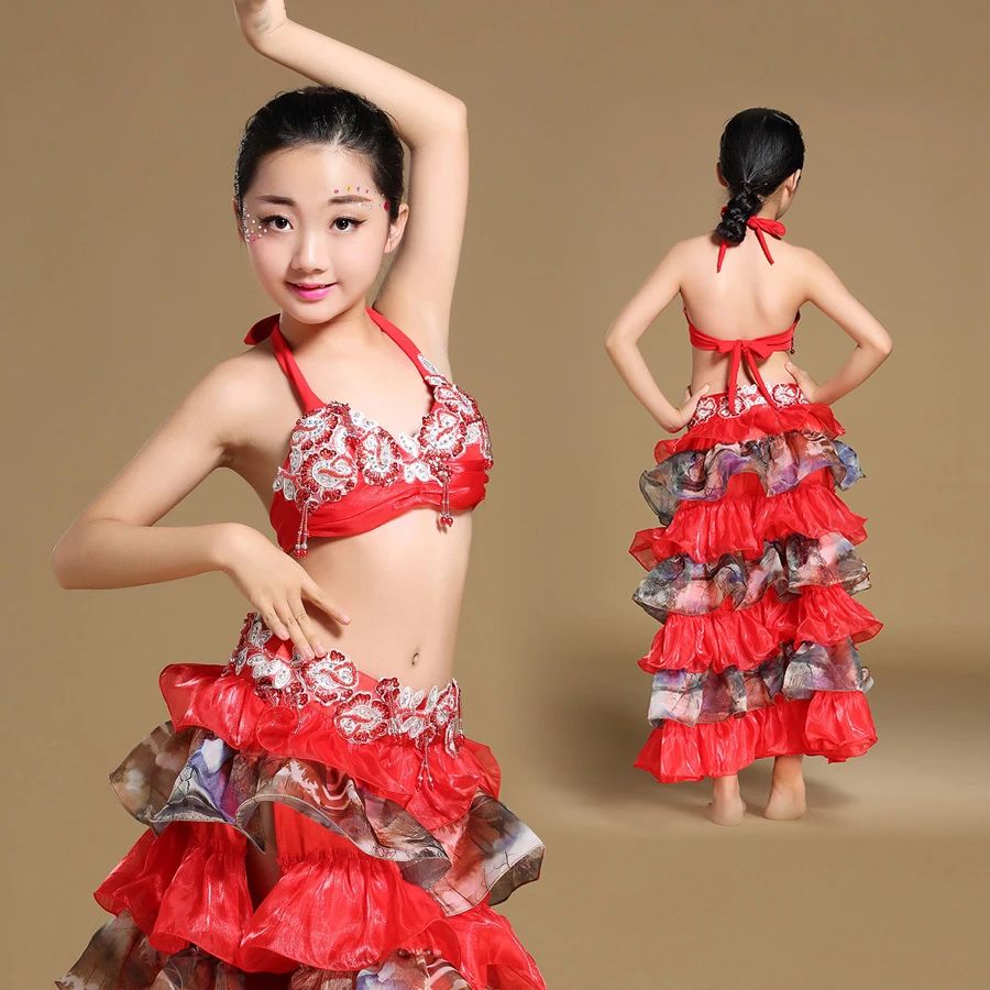 New 2018 Girls Stage Performance Belly Dancing Clothes Oriental Skirts Outfit Kids Children Belly Dance Costume Set