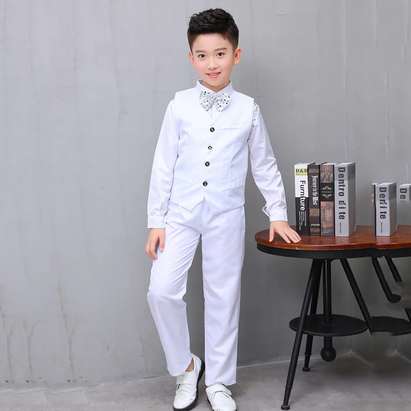 Jazz Dance Costumes Boys Suit Long Sleeve Candy Color Shirt White Vest Pants Kids Hip Hop Clothing Stage Show Wear DNV11593