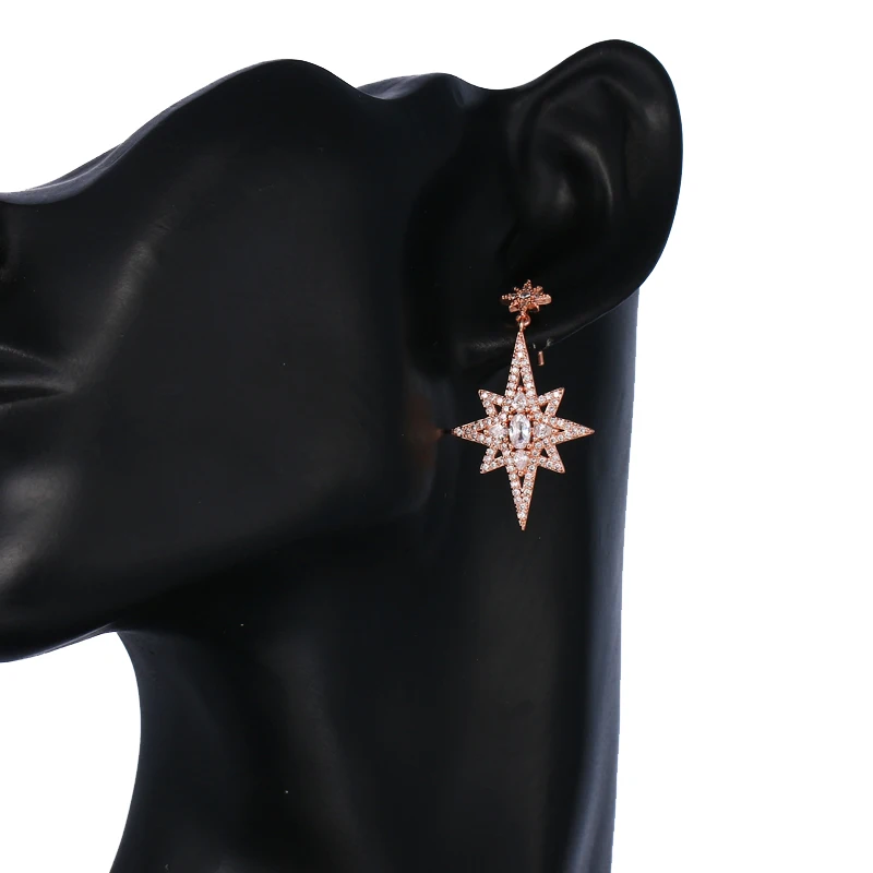 EMMAYA-أقراط هندسية للنساء ، فاخرة ، نجمة مزدوجة ، ندفة الثلج ، مجوهرات كلاسيكية ، لون الذهب الوردي #2