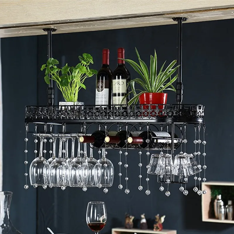 Hang red wine rack. Household glass frame. Hangs goblet.