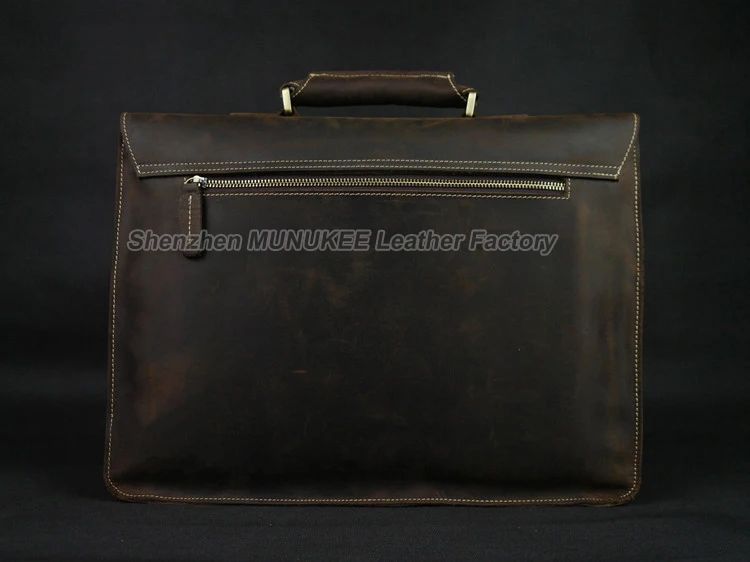 Vintage Crazy Horse Genuine Leather Briefcase Men Briefcase Leather Business Briefcase male Tote 15.6\