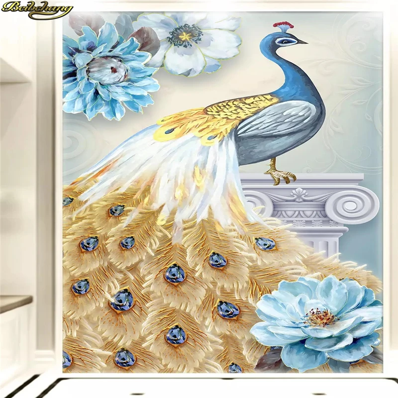 beibehang Custom wallpaper murals 3D hand-painted oil painting peacock flowers European fresh porch decorative painting