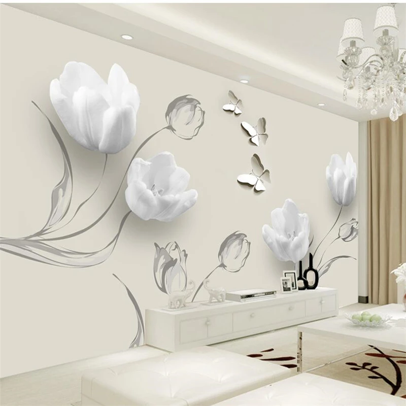 

wellyu Custom wallpaper Fashion simple tulips 3D TV background wall custom large mural wallpaper papel de parede para quarto