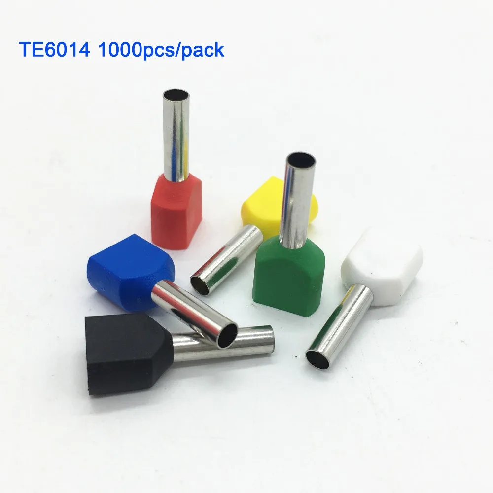 1000pcs/pack TE6014 2 X 10 AWG Twin & Dual Entry Wire & Bootlace Ferrules For 2 X 6.0mm2, 14.0mm Pin Length