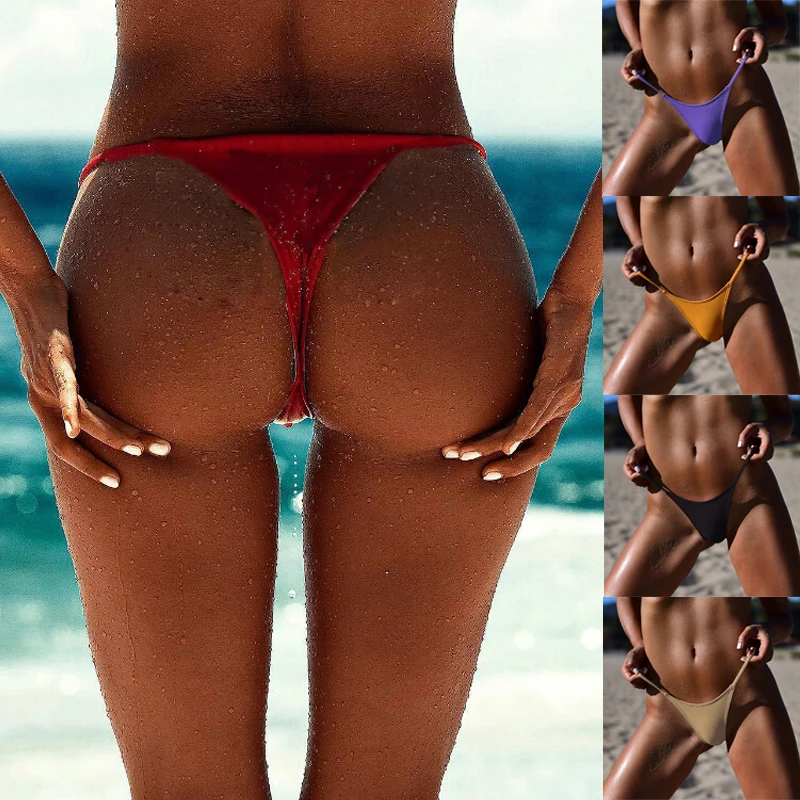 Tanga brasileño fruncido para mujer, traje de baño Sexy con Tanga en V, parte inferior de Bikini, ropa de playa