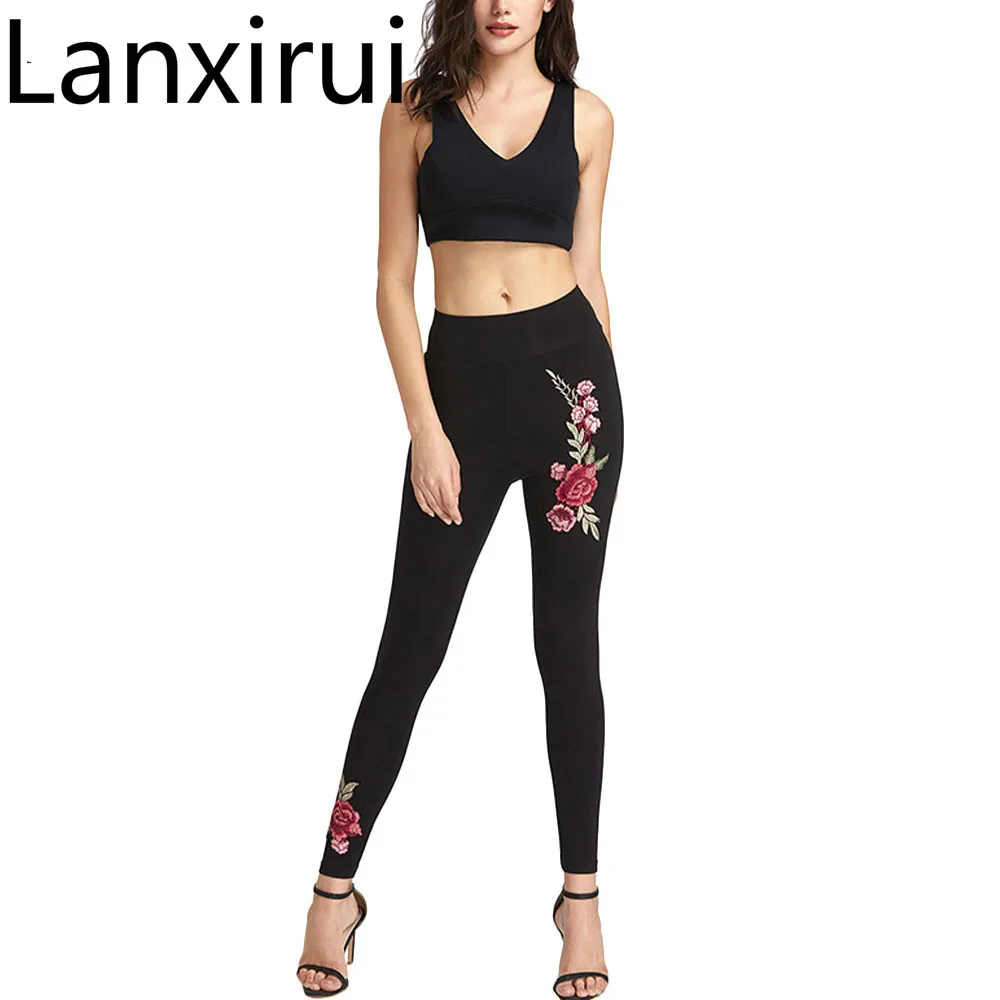 Lanxirui Nuova Klasik Di Delle Calzamaglia Delle Ghette Fiore Ricamato Donne Pantaloni Di Fitness Di Legging Oct26