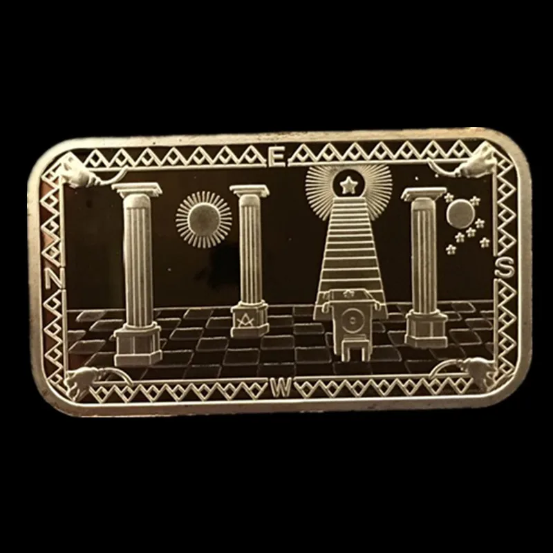 5 Pcs Collectible Freemason Bar Masonic 1 OZ 24K Rreal Gold Plated Badge 50 x 28 Mm With Different Serial Number Souvenir Coin