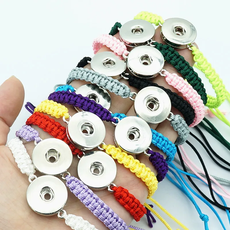 Fashion 11 colors manual Rope snap bracelets 18cm adjustable fit 18mm snap buttons wholesale SE0147