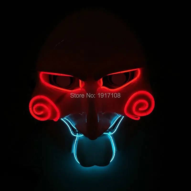 2021New EL Wire SAW Masquerade Mask Fashion Costume LED Flashing Light Luminous Party Mask by 3V Sound Activated Controller