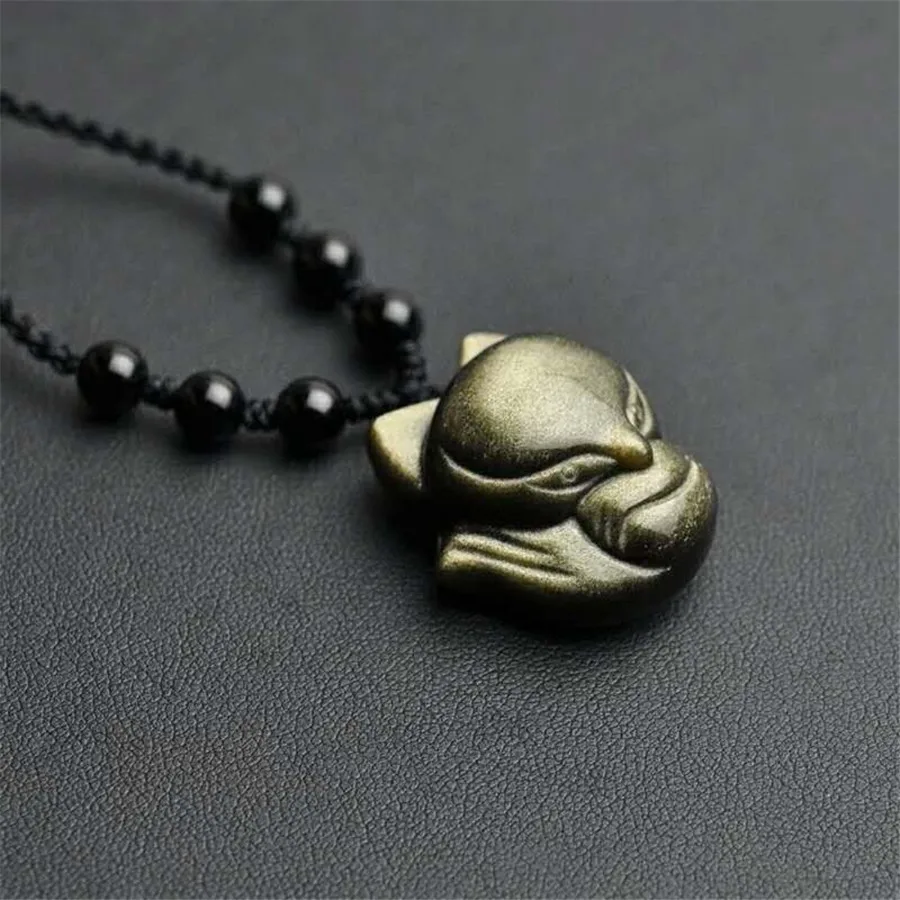 الذهب الطبيعي سبج قلادة قلادة الثعلب وضعتها مجوهرات للنساء الرجال الحظ هدية كريستال الطاقة الخرز حجر حبل سلاسل AAAAA #4