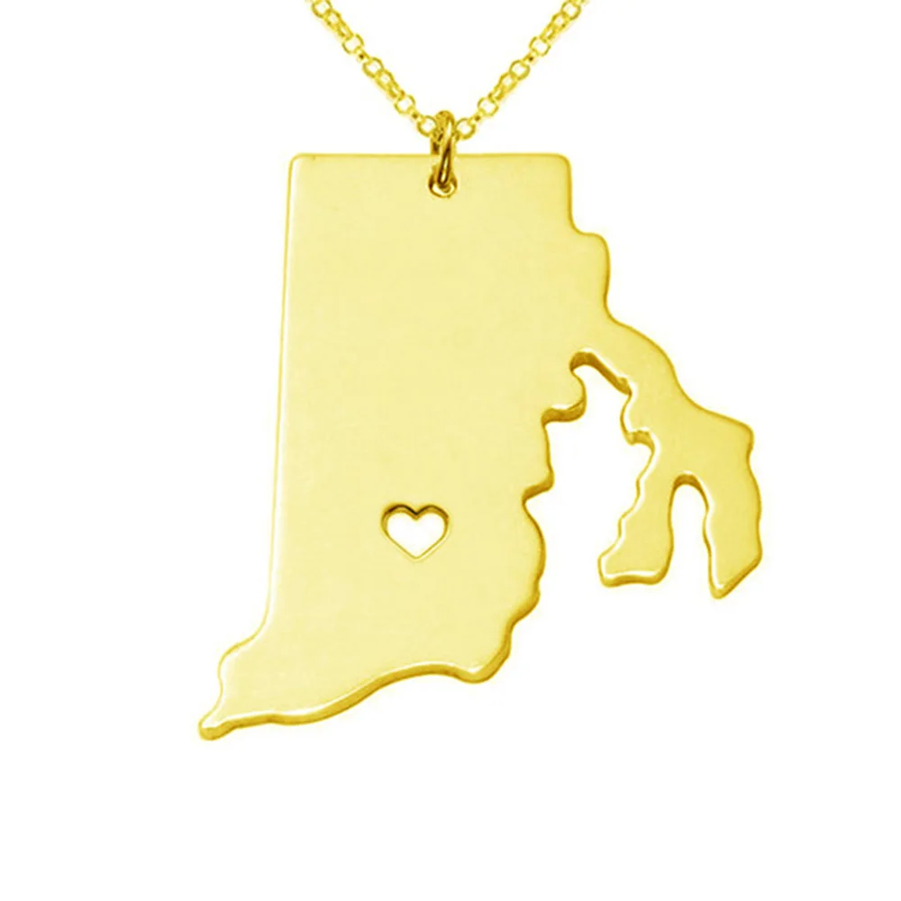 Fashion Rhode Island Map Necklaces Stainless Steel America United States Map Jewelry Accessories