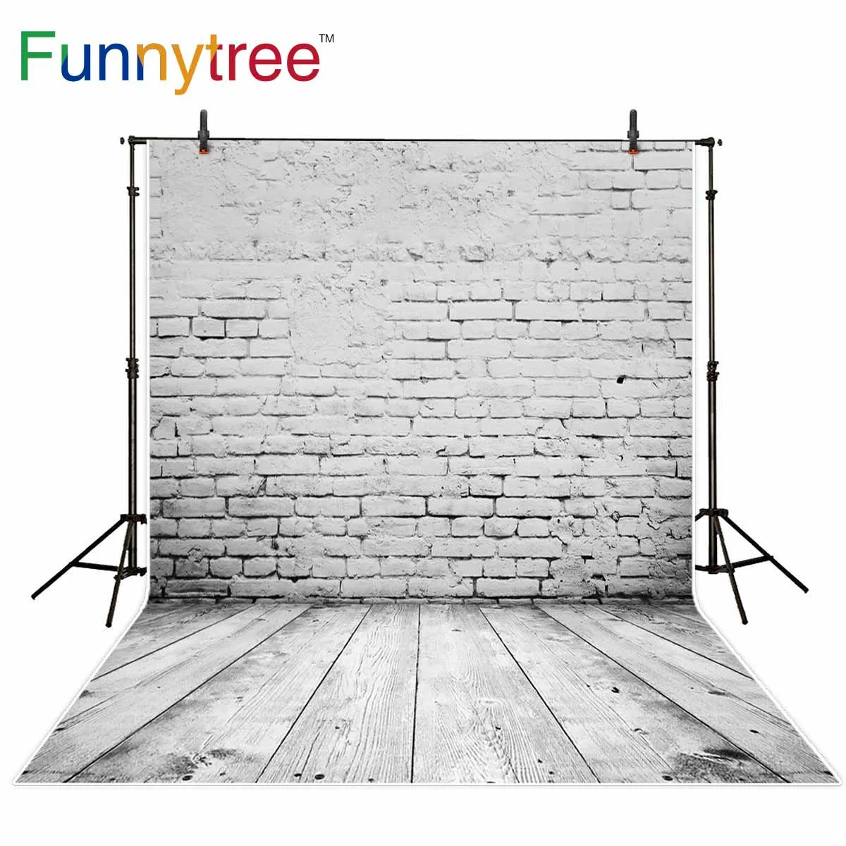 Funnytree backdrop for photographic studio gray brick wall wood floor vintage professional background photobooth photocall