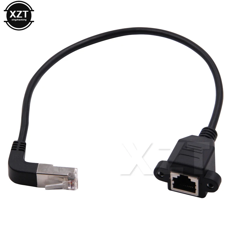 RJ45 Male to Female Adapter 90 Degree Angle Cat 5e RJ45 Lan Ethernet Network Connector Extension Cable Screw Port 0.3/0.6/1/1.5m