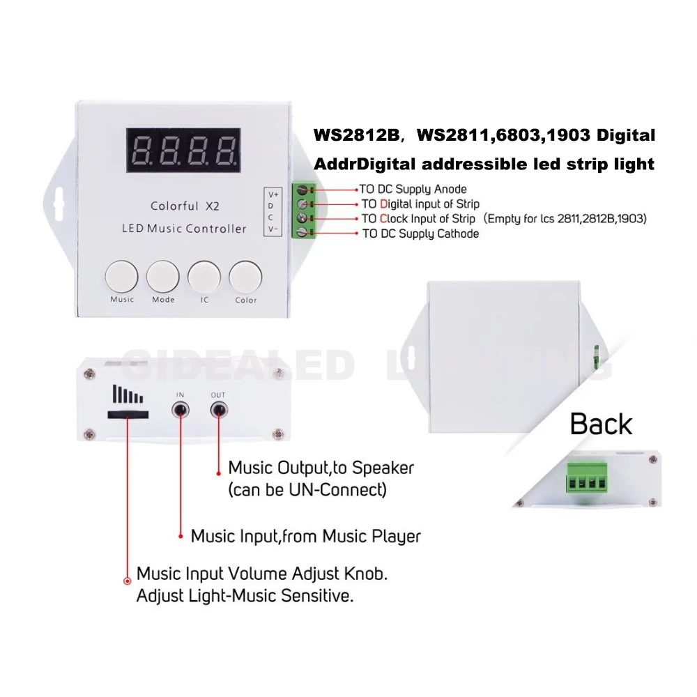 Controle touch remoto compatível com ws2812b, controle de música e luz rgb para ws2812b ws2811/ws2812