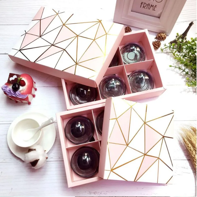 5 pieces Pink Golden Line Diamond Design Gift Boxes For Candy Boxes, Biscuit Boxes Wedding Gift