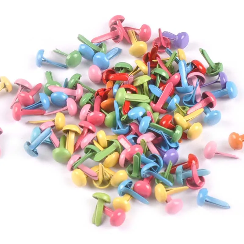 4.5x8.5mm 200pcs Mix Color Mini Round Brad Embellishment For Scrapbooking Fastener Brads DIY Metal Crafts Paper Home Decor c2162