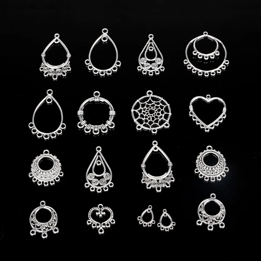 10pcs/lot Alloy Metal Antique Silver Plated Multi hole Earrings Connectors Jewelry Accessories For DIY Handmade Jewelry Making