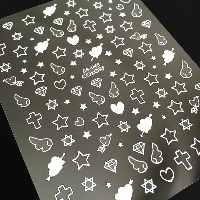 Newest CB sereis CB-045 Pentagram heart cross wing diamond 3d nail art sticker nail decal stamping export japan