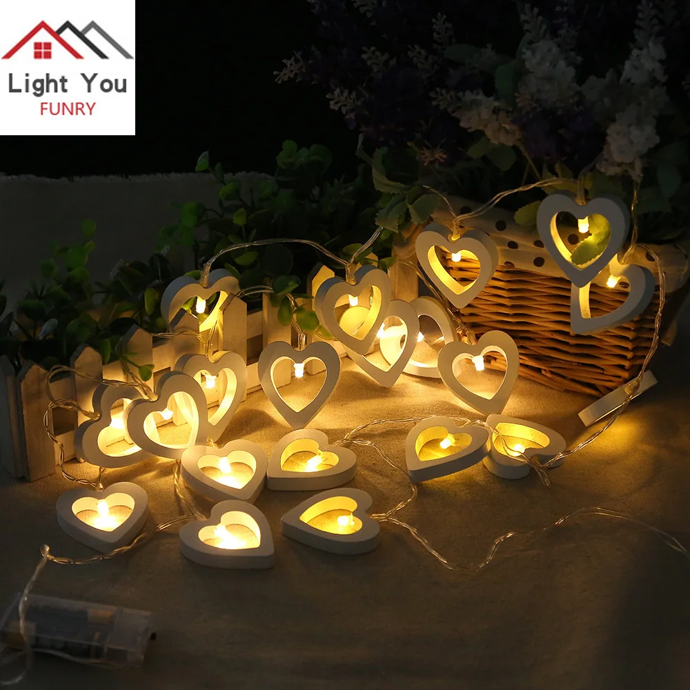 1.2 m 10 LED wood Heart-shaped decorative lights string Festive Christmas interior Battery box Dress up light string