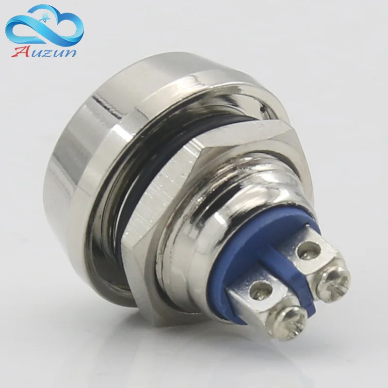 12mm reset metal push button switch 3A220V ball head copper plated nickel car horn door control switch screw foot