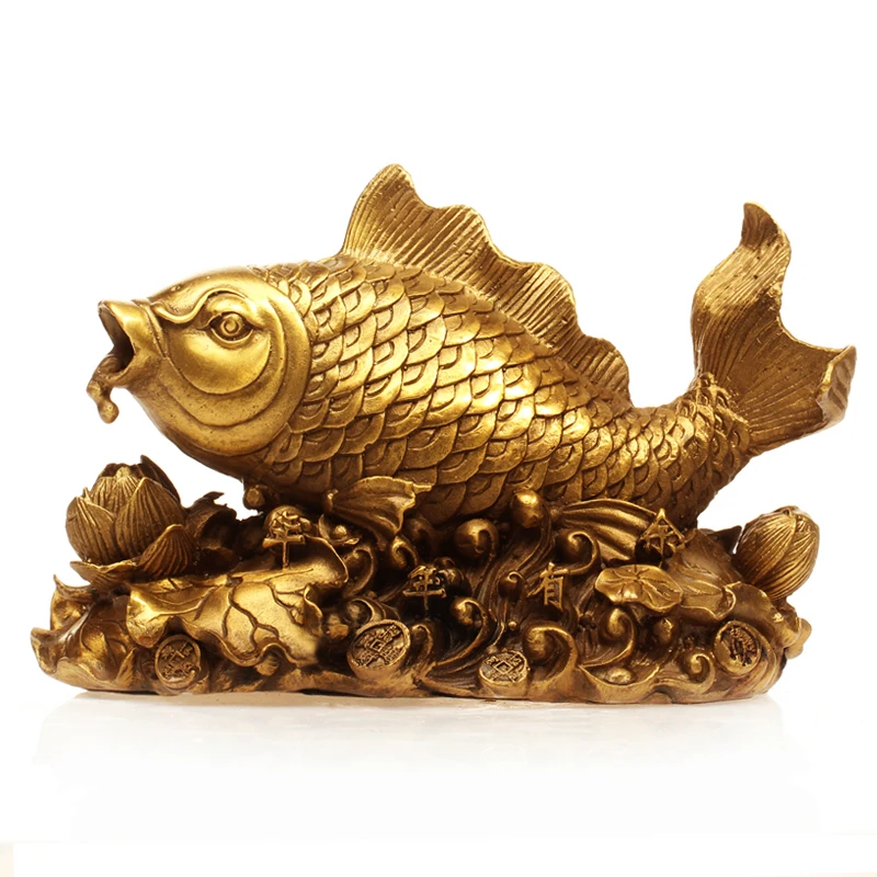 

Chinese Fengshui Copper Brass Animal Lucky Carp Ryondae Statue Moral Luck, Annual and Superabundant Home Decoration