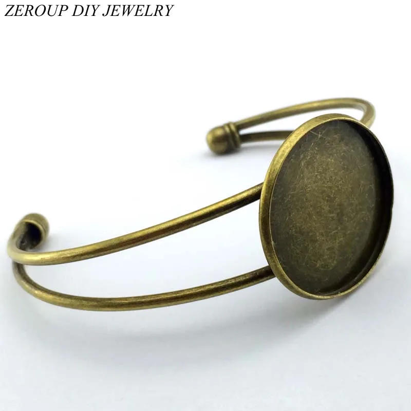 ZEROUP 1pcs 20mm 25mm Antique Bronze Plated Bangles Bracelet Blank Brass Copper Base Glass Cabochon Tray Supplies for Jewelry