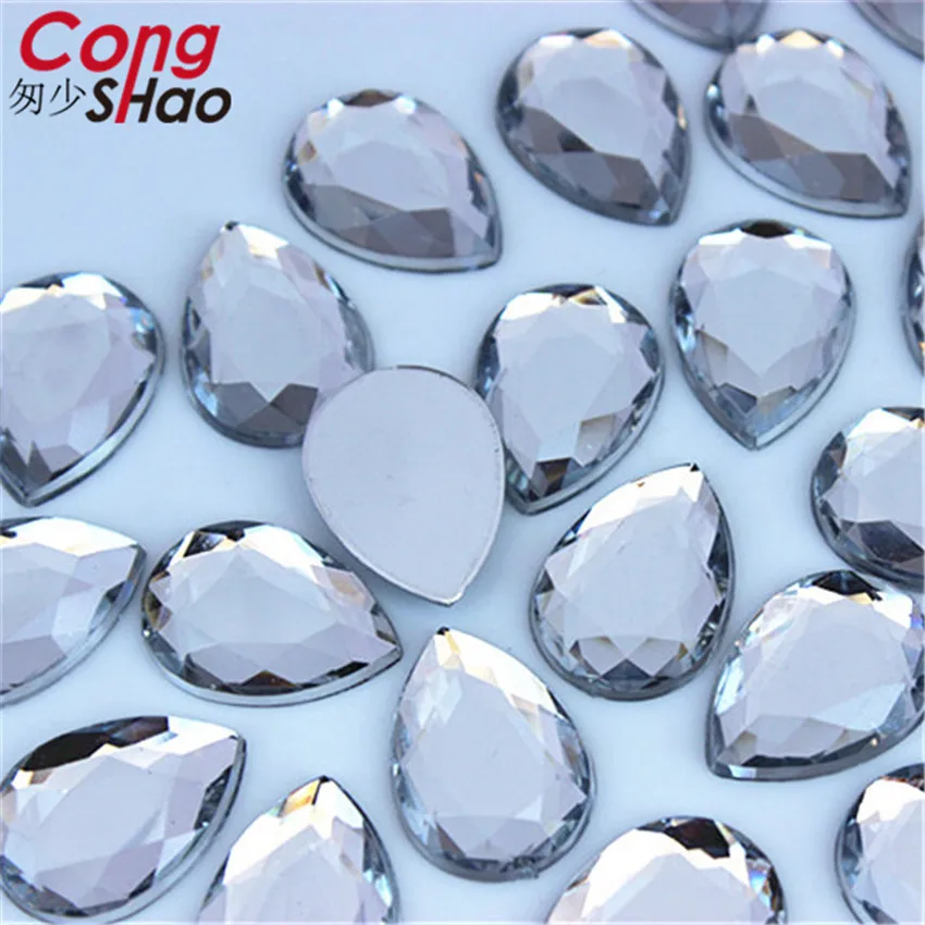 Cong Shao 50pcs 13*18mm Colorful Acrylic Rhinestone Flat Back Drop Shape Stones And Crystals Clothing Crafts Accessories WC452