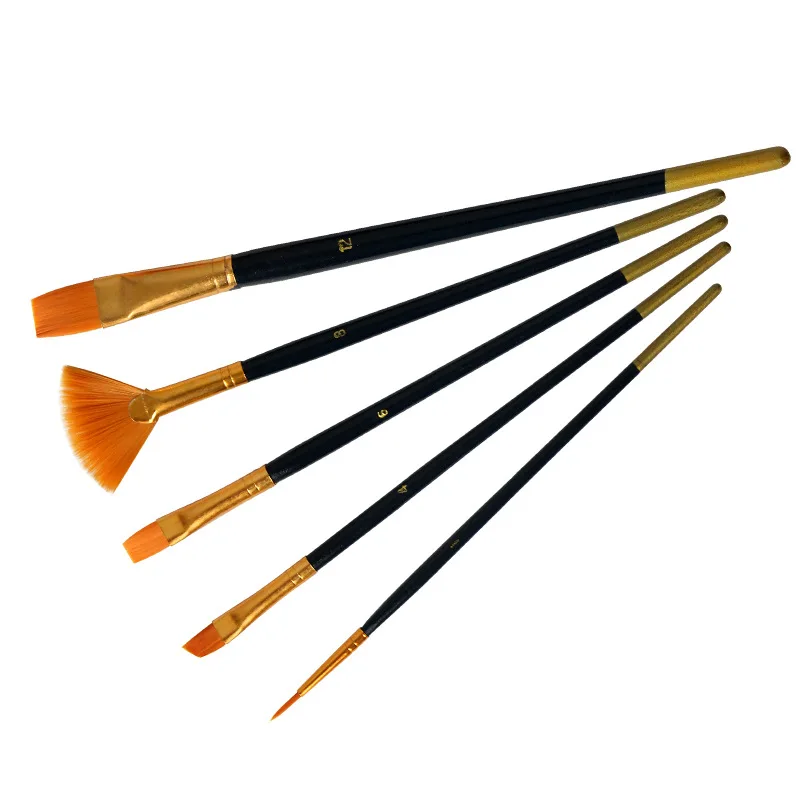 5 pcs Set Multifunctional Mixed Head Deep Blue Wood Pole Nylon hair Brush Art Oil Brush matter for painting artist brushes