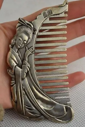 Old Collectibles Decorated Handwork Miao Silver Carving Belle Noble Rare Comb decoration