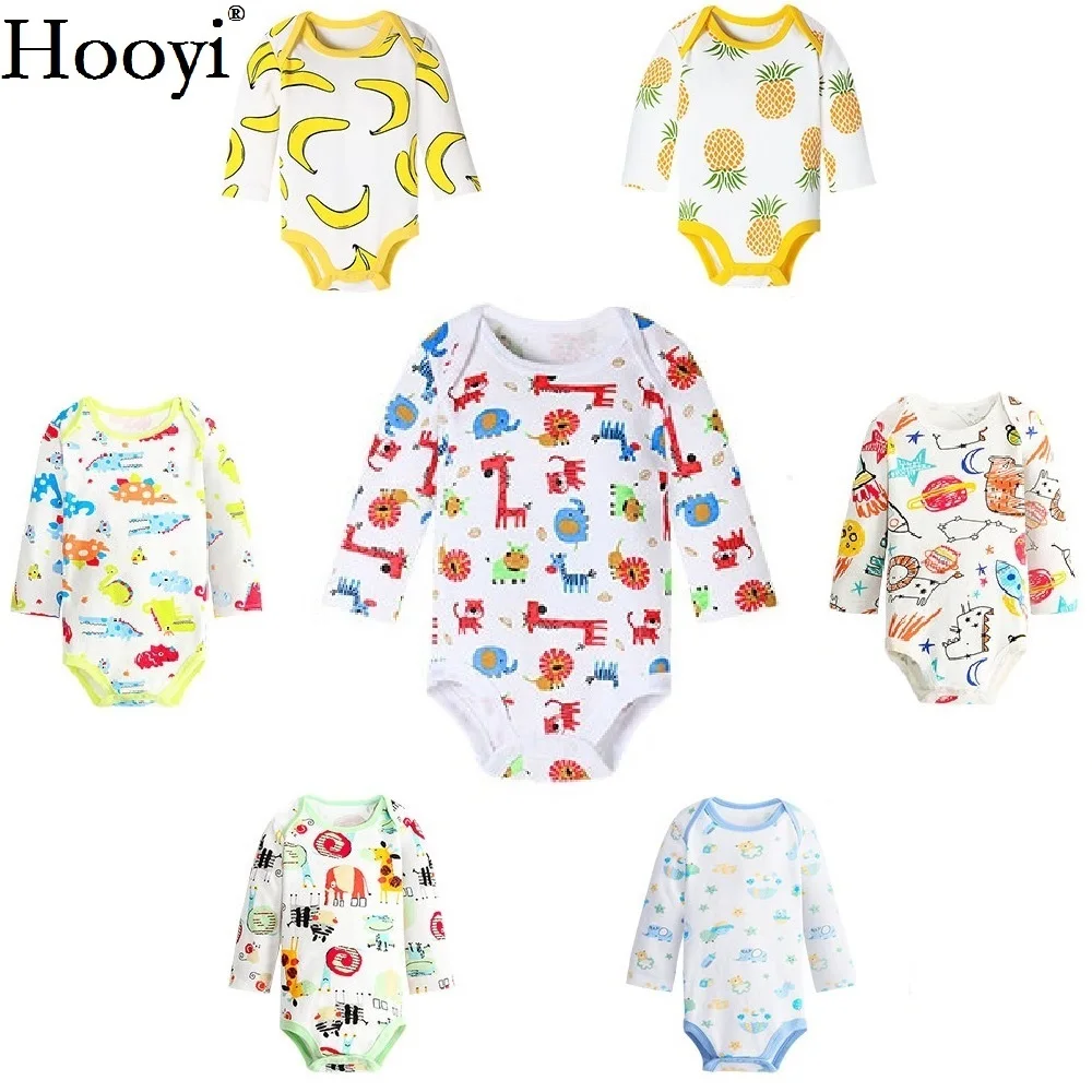 Hooyi Pakaian Bayi Laki-laki Baru Lahir Bodysuit Lengan Panjang One-Piece Jumpsuit 100% Katun Bebe Roupas Kebun Binatang Hewan Kartun T kemeja 0-2Y