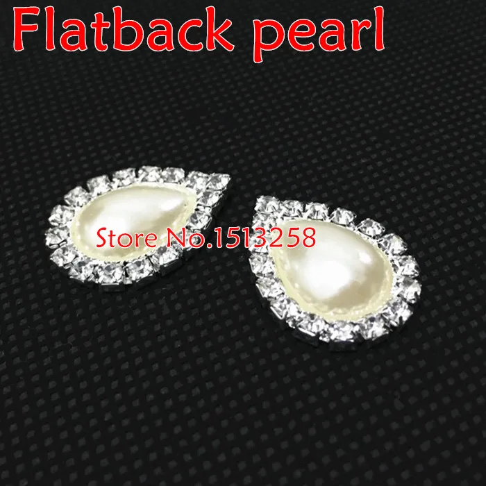 100Pcs/Lot 13X18MM White Color Pear Shape Flatback Pearl with Rhinestones For wedding dress decoration,garment use,Bags,Shoes