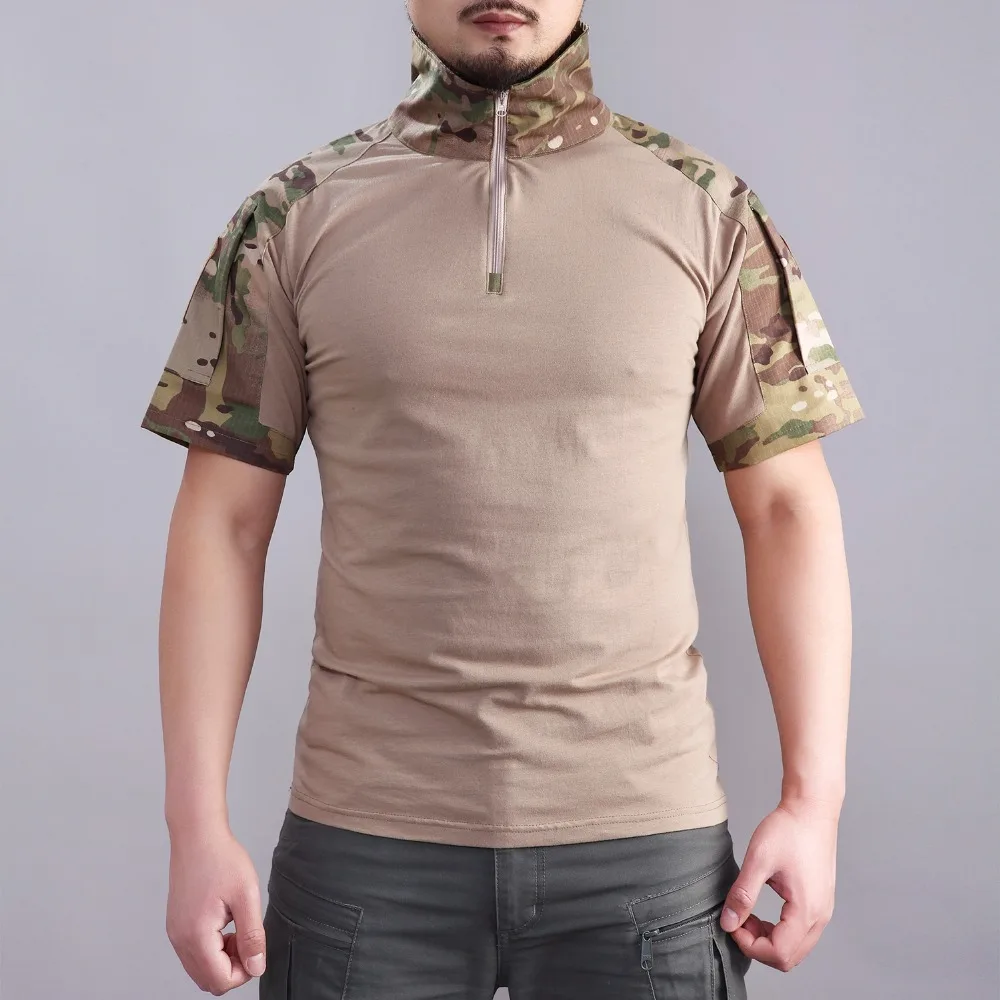 Men's Outdoor Hiking Shirt Tactical Camouflage Short Training Frog Clothes CS Hunting Climbing Fishing Pesca Camping Tops Summer