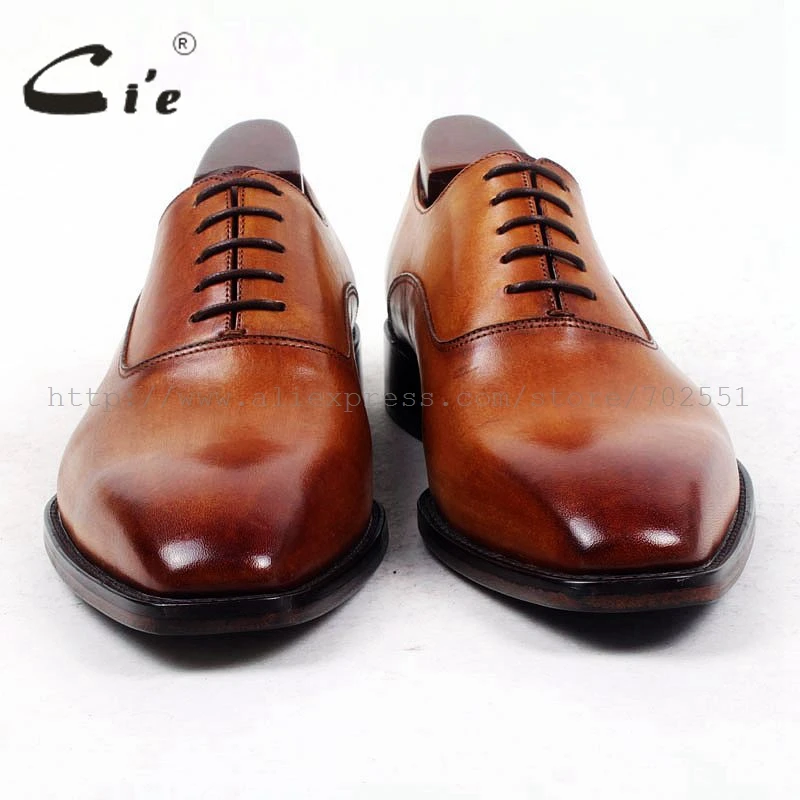 cie Square Plain Toe Custom Bespoke Handmade 100%Pure Genuine Calf Leather Casual Lacing Men\'s Dress Business Leather Shoe OX421