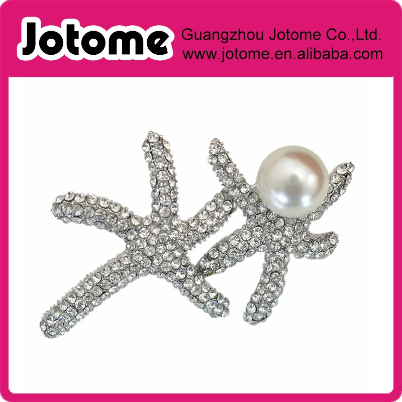 Pearl Metal Brooch Button Embellishment Crystal Starfish Wedding Rhinestone Brooch for Bouquet Invitation Cake Decoration